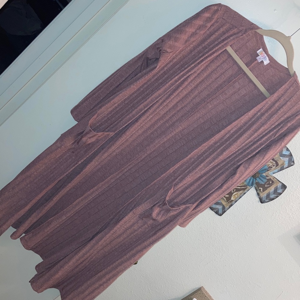 LuLaRoe Ribbed Open Cardigan in Mauve Pink